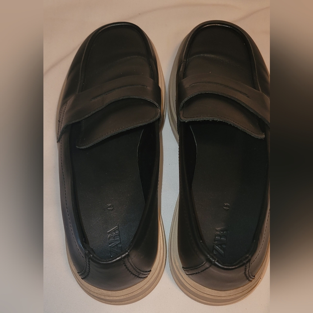 Zara Black Leather Slip-On Loafers Mens Size 45 - Picture 8 of 13